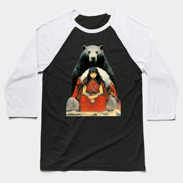 National Native American Heritage Month: The Bear Spirit on a Dark Background Baseball T-Shirt by Puff Sumo